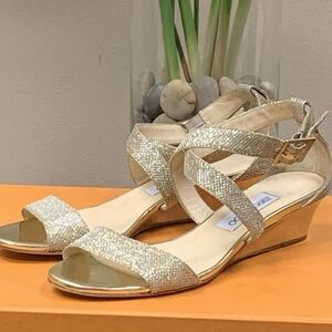 Jimmy Choo Gold Glitter Metallic Sandals Size 38.5